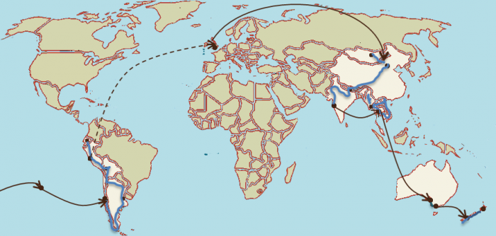 Itinéraire prévu pour le Tour du monde